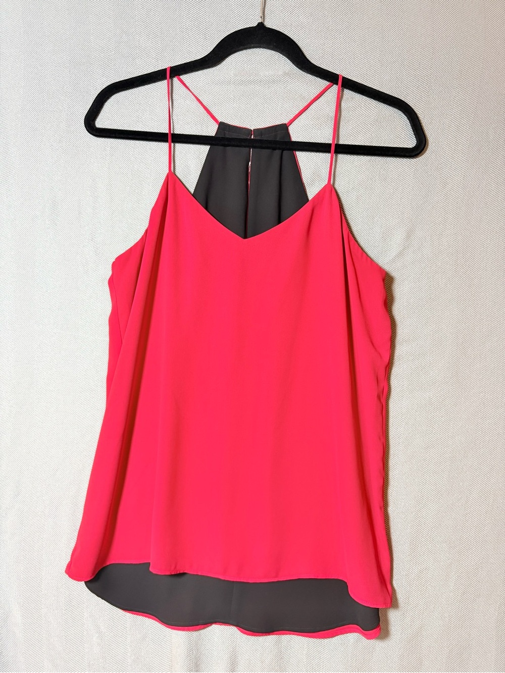 The Limited Red Double-Layer Spaghetti Strap Cami with Black Back Panel